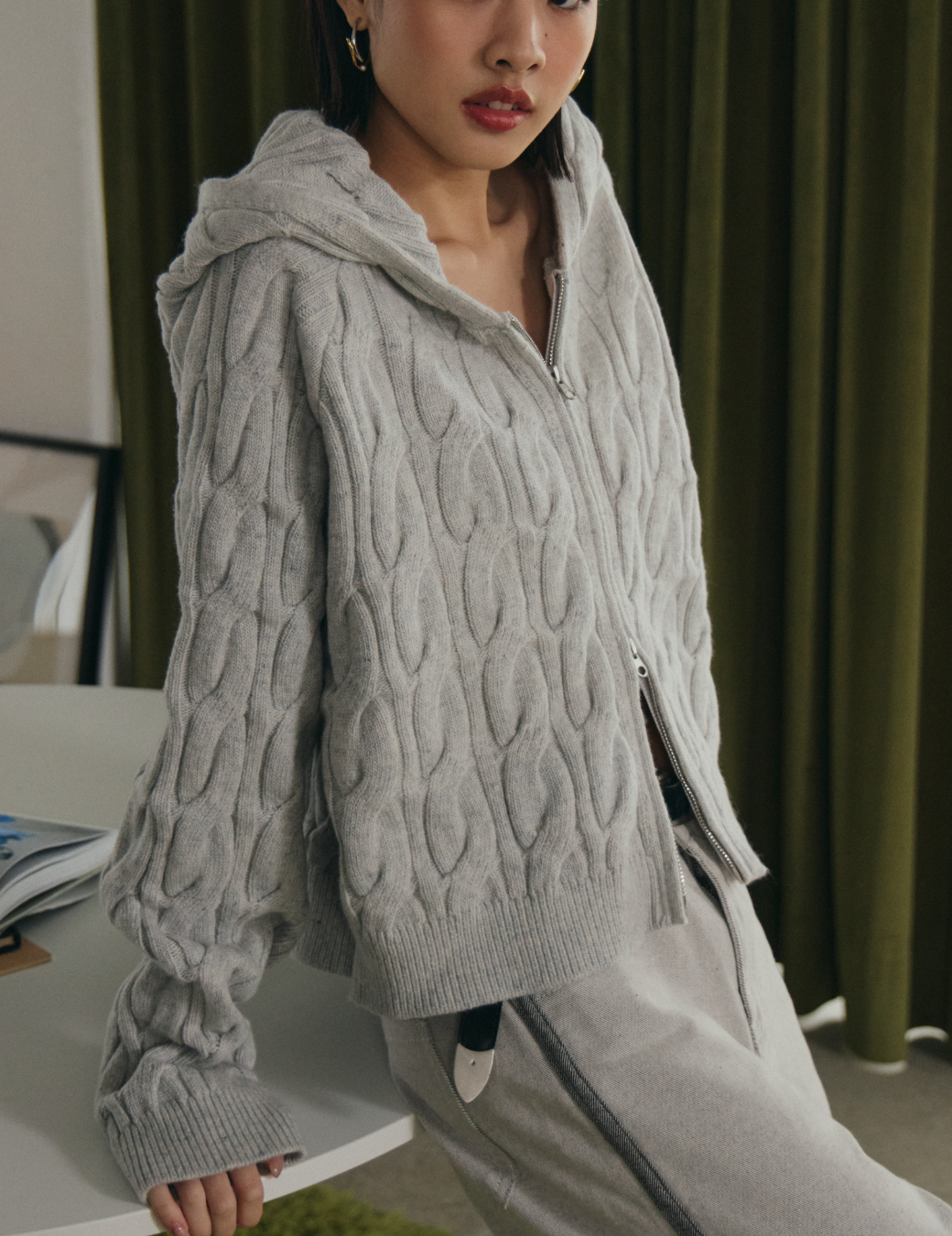 麻花造型羊毛連帽外套