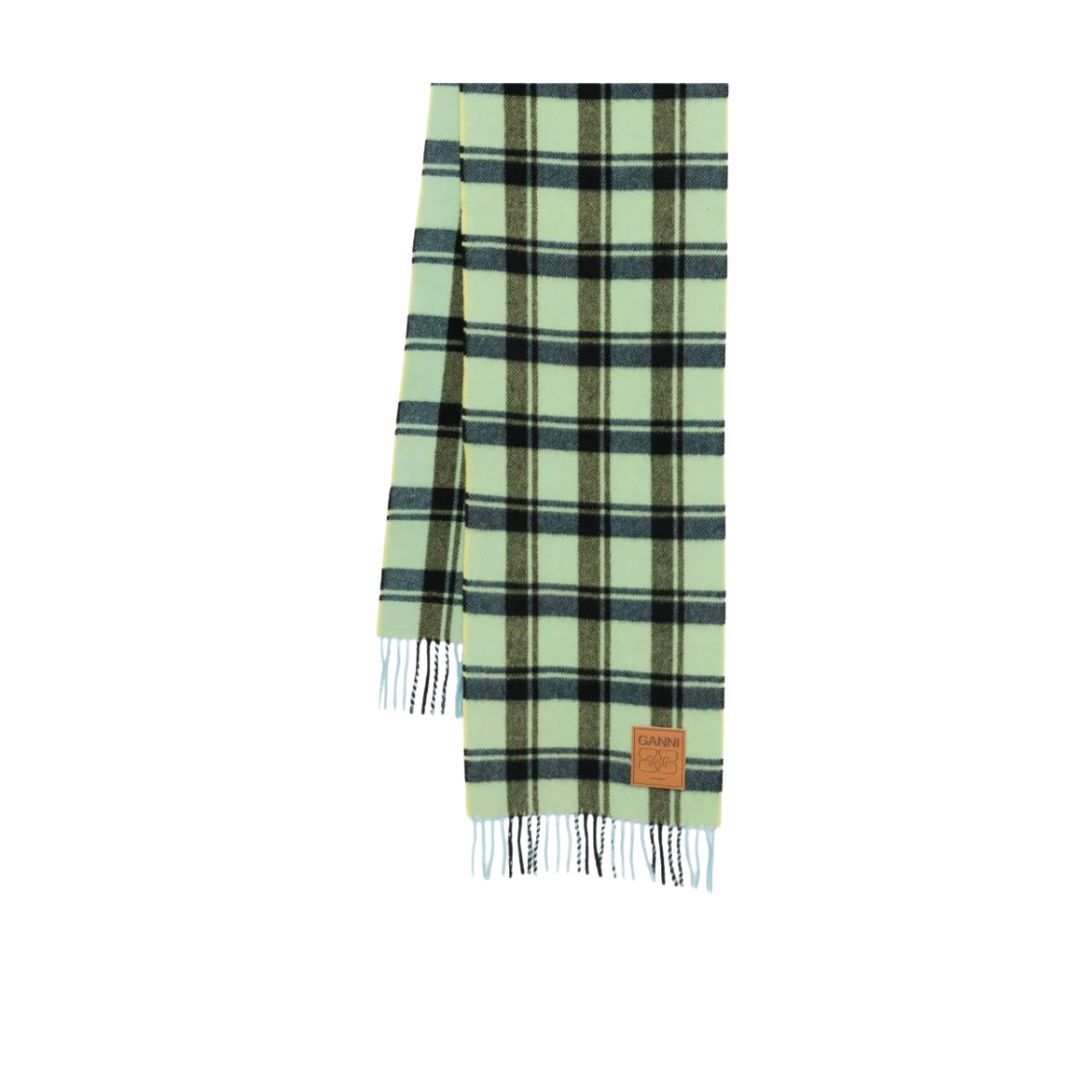 1VT1119-041 GANNI Check Wool Scarf #A6935/301 Yellow Pear/Program 5959 (F-EU-E)