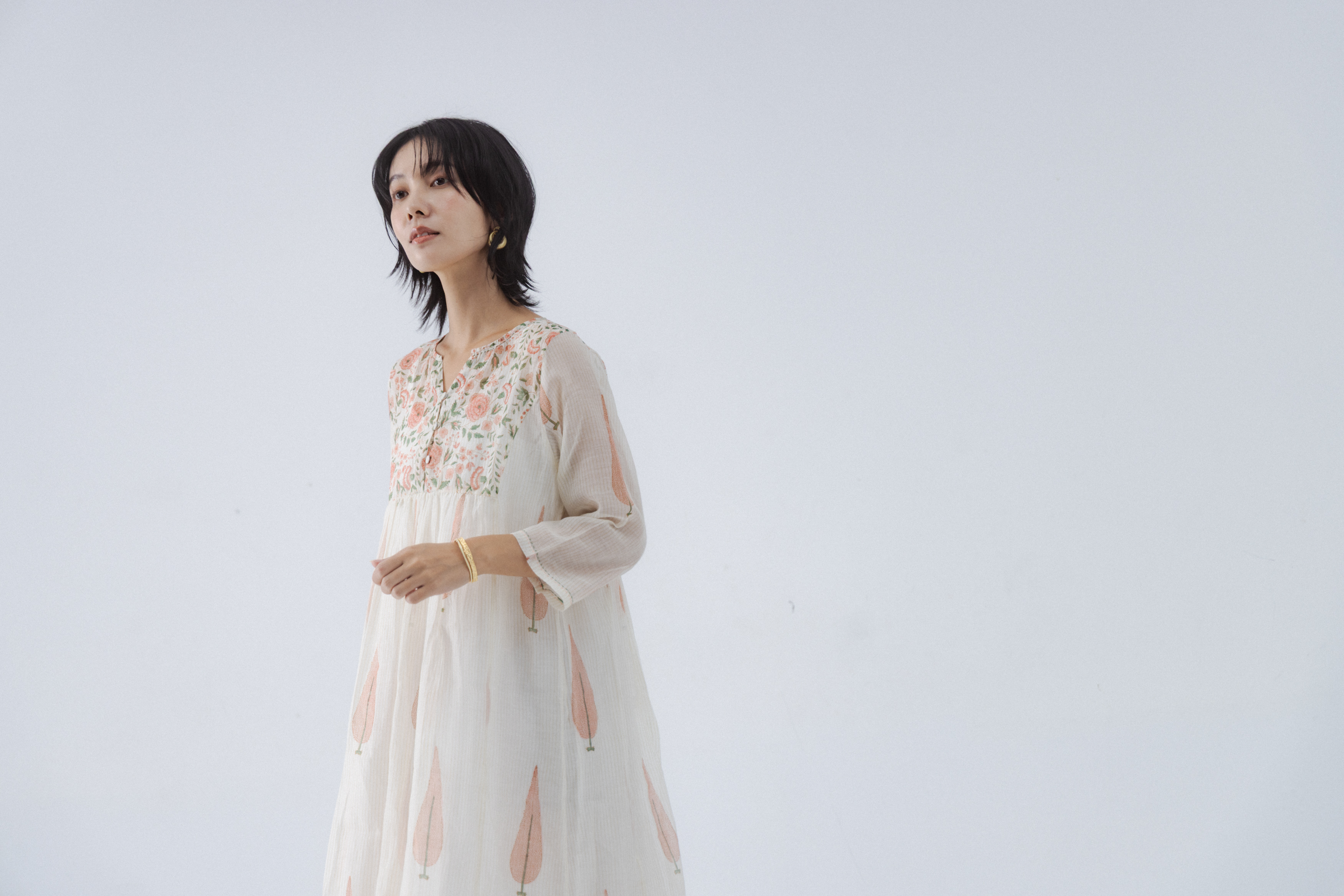 【Lotus veda】絲棉桃色小樹洋裝