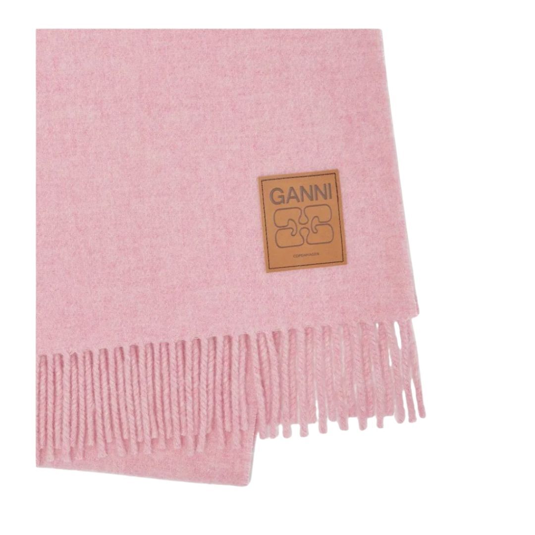 1VT1119-042 GANNI Pink Wool Scarf #A6942/857 Mauve Morn/Program 5959 (F-EU-E)