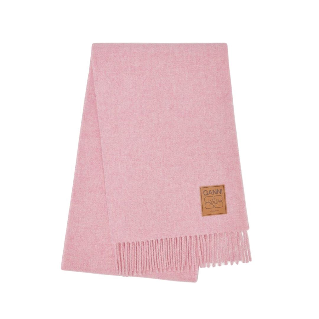 1VT1119-042 GANNI Pink Wool Scarf #A6942/857 Mauve Morn/Program 5959 (F-EU-E)