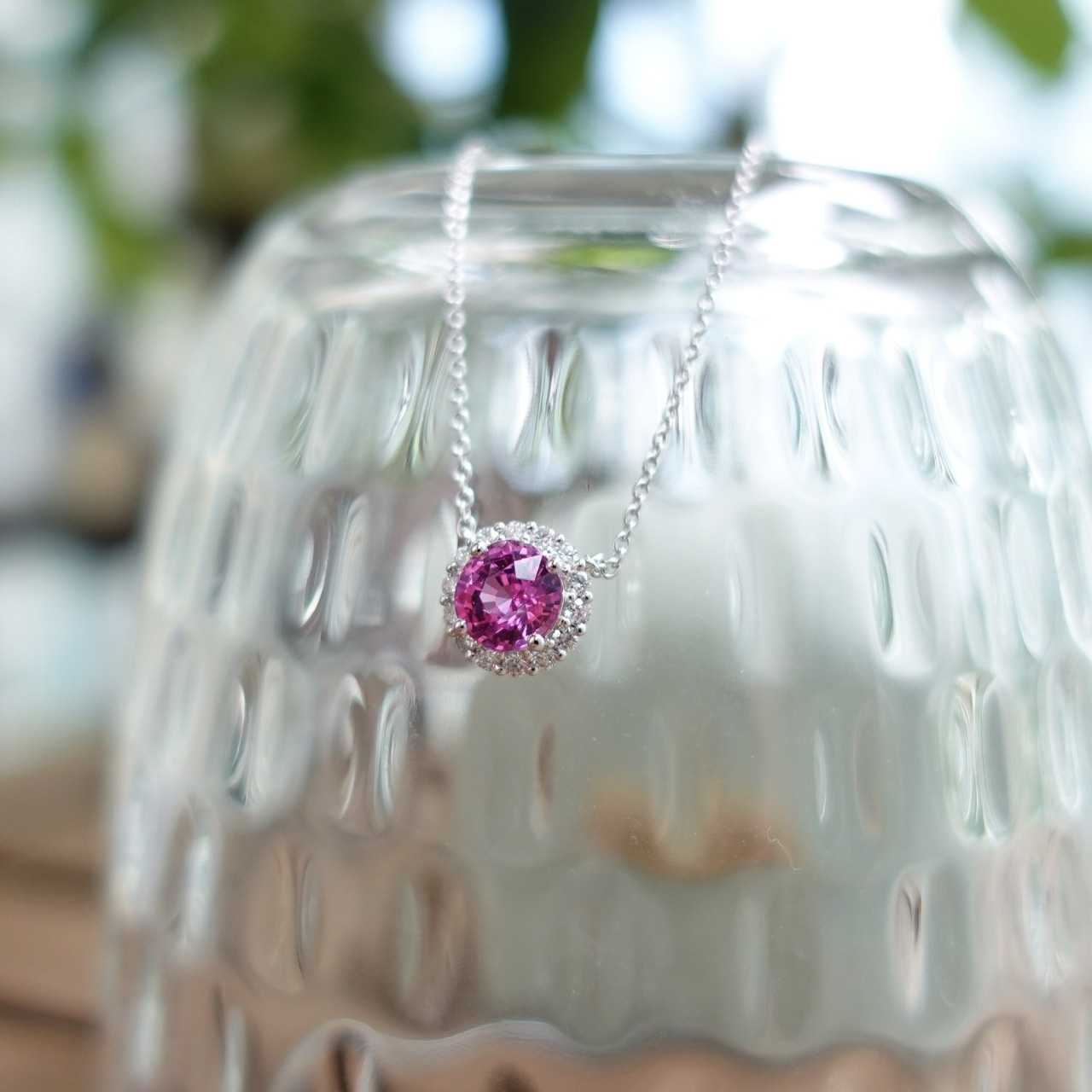 1.04ct無燒粉紅藍寶石18K金泡泡鑽石套鍊 (帶寶石證書)