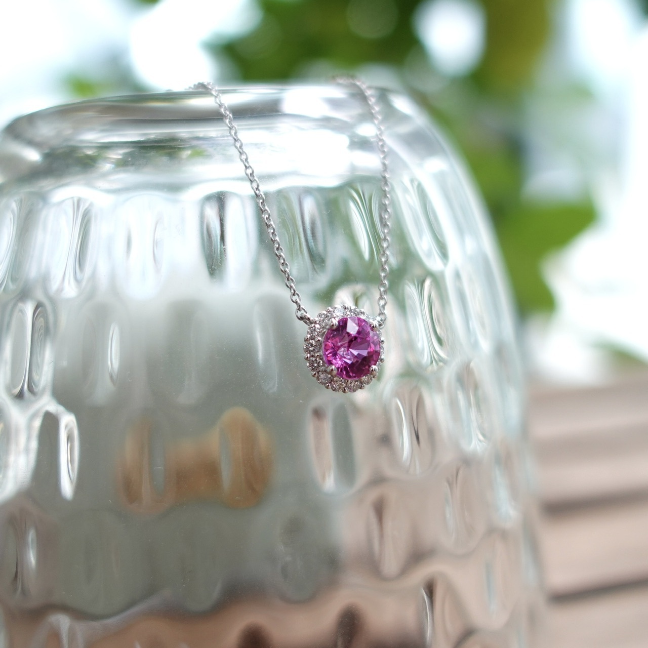 1.04ct無燒粉紅藍寶石18K金泡泡鑽石套鍊 (帶寶石證書)