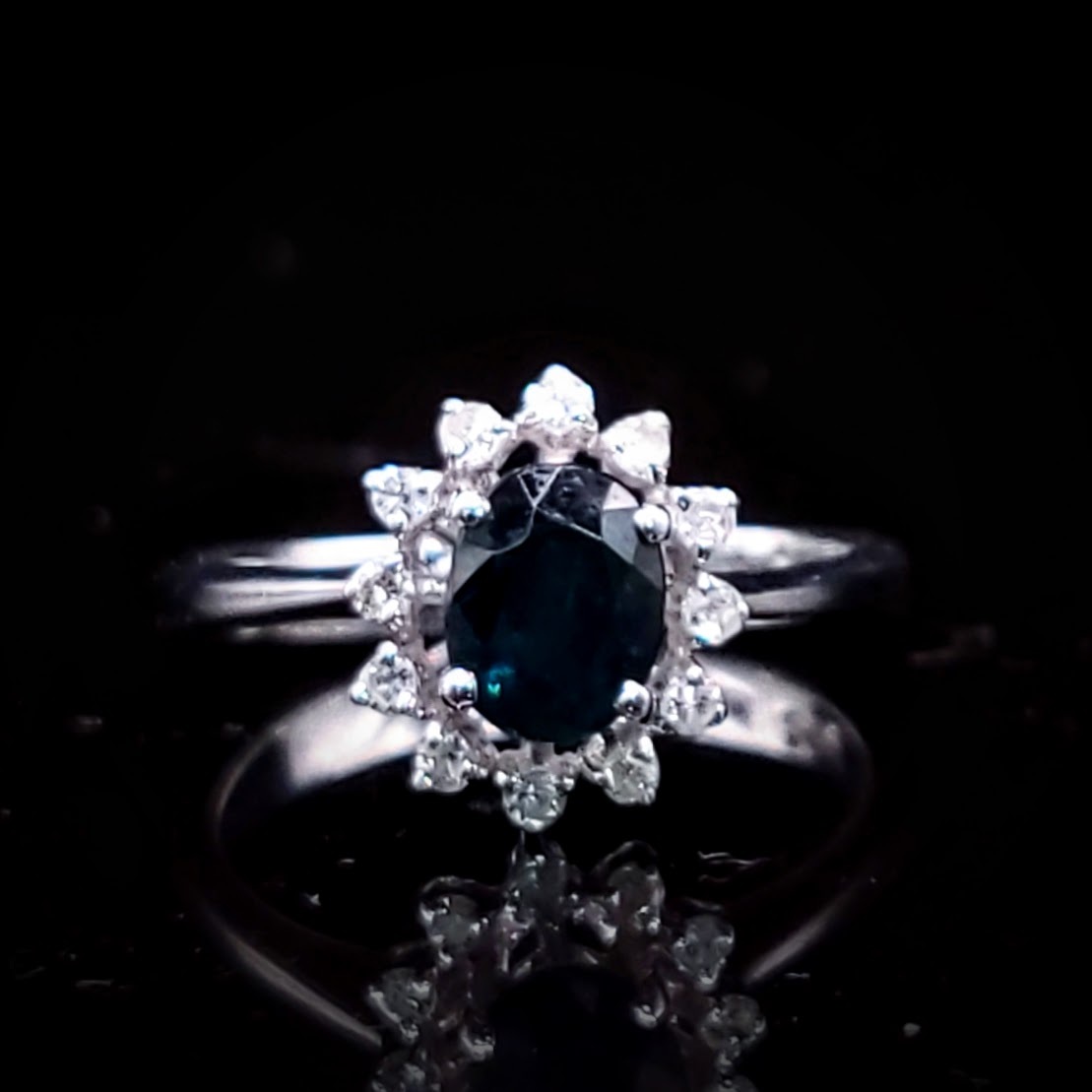 全新白金【單粒76份藍寶石】配12份鑽石戒指