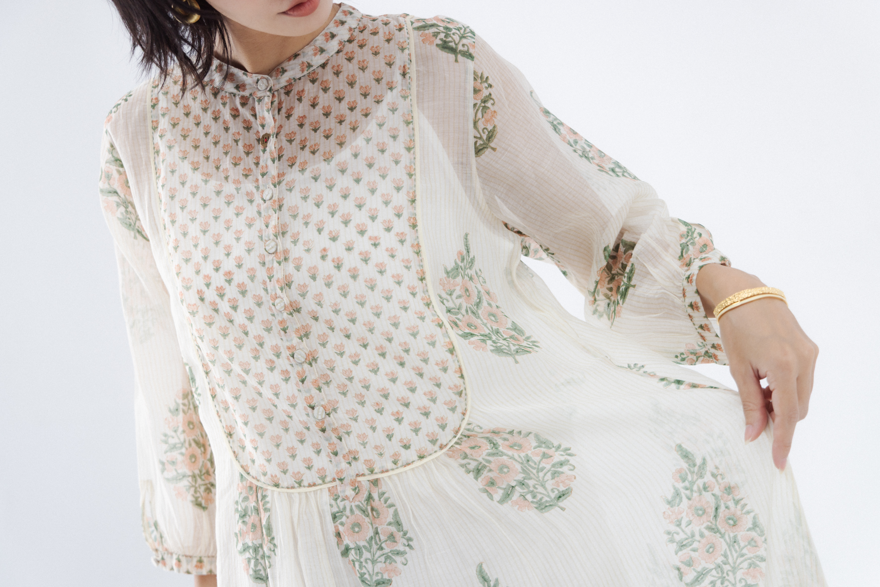 【Lotus veda】中山領蓋印圖騰絲棉洋裝