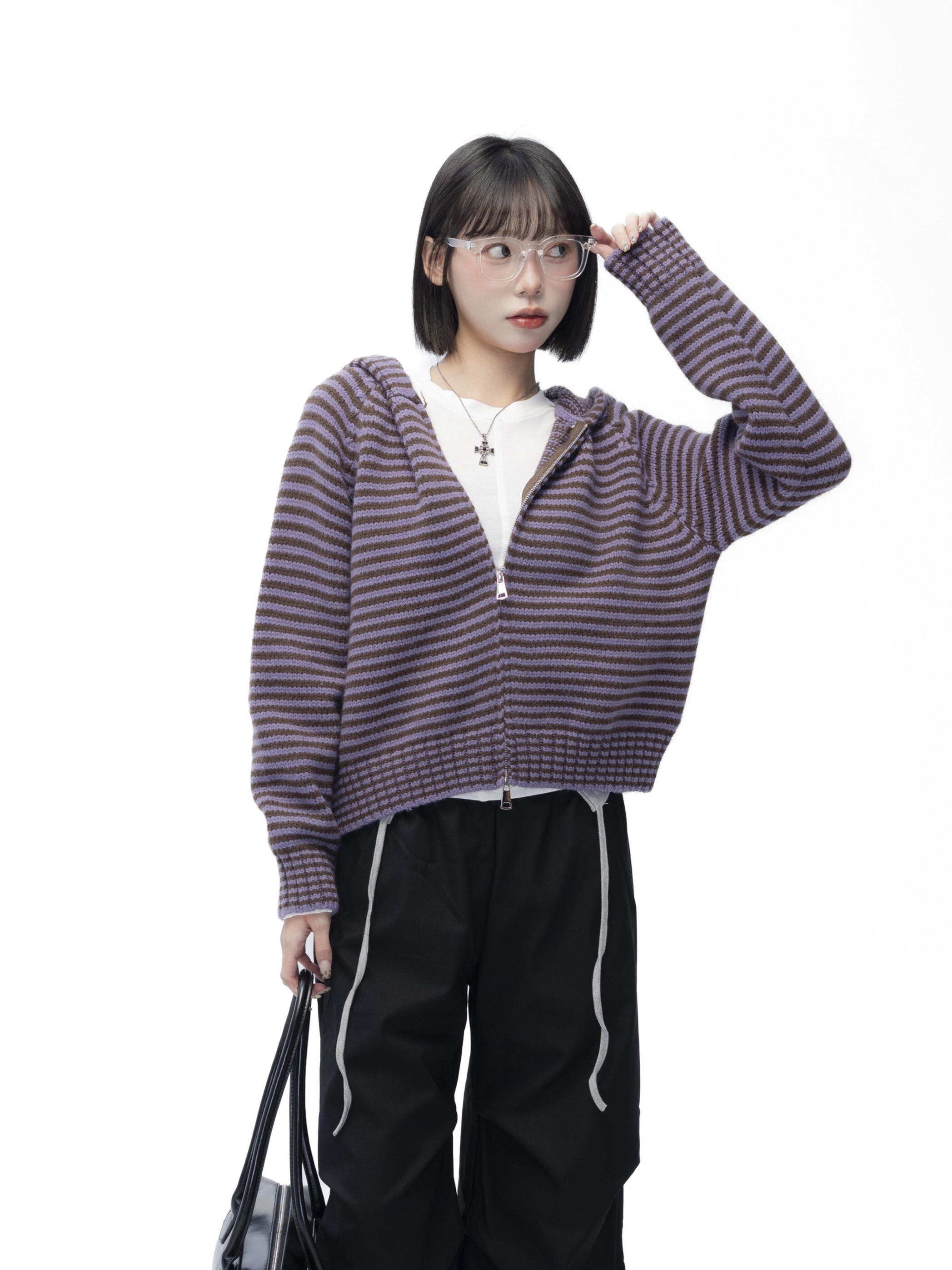 【現貨】ACR 厚實 溫暖 條紋 針織 連帽 外套