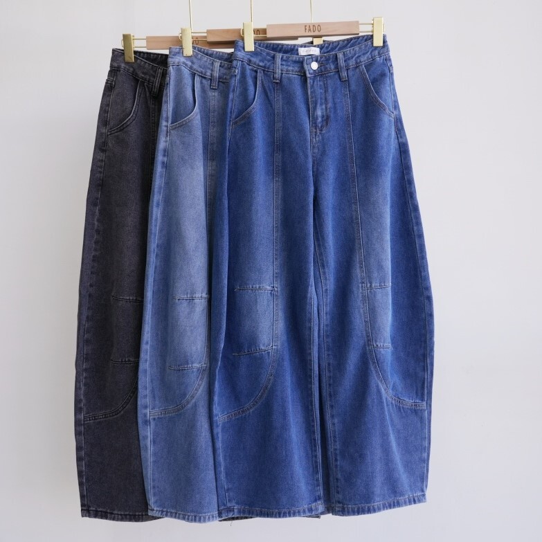 法朵Fado shop｜造型車線彎刀寬版牛仔褲三色 2544004 S-XL