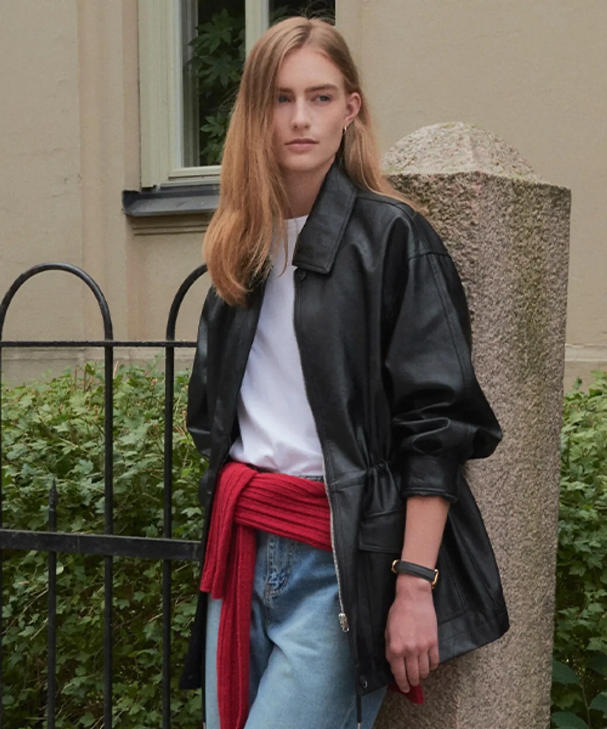 TILLIDIE String Belt Natural Leather Jacket