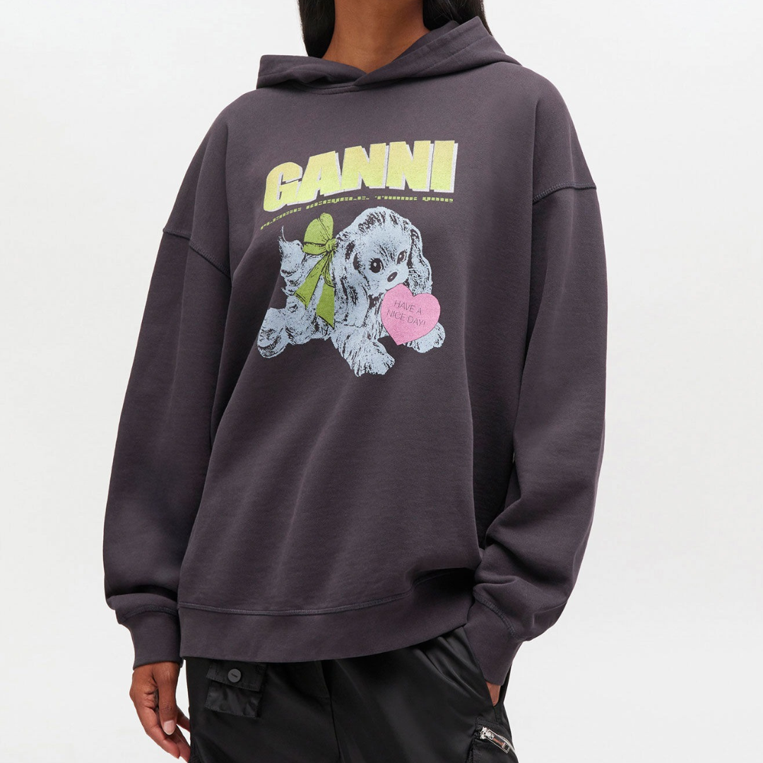 1VT1119-007 GANNI Puppy Hoodie Dark Grey #T4360 (C-EU-E)