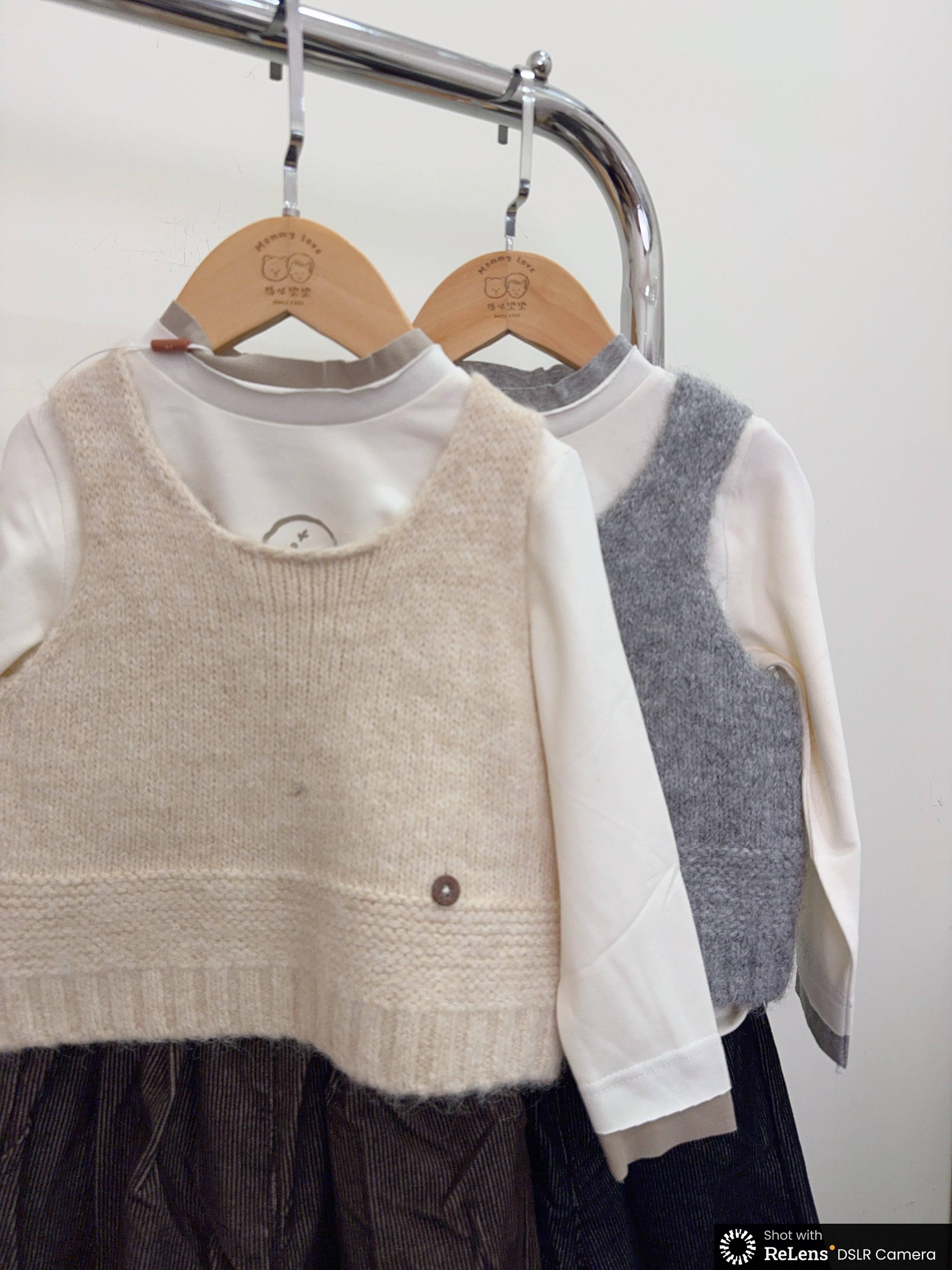 825100毛毛背心燈芯絨寬褲三件套