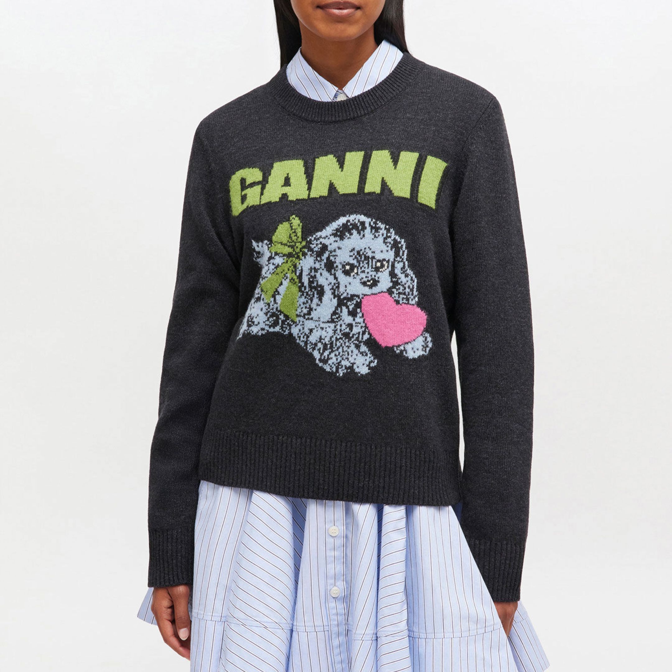 1VT1119-062 GANNI Puppy Wool Jumper Dark Grey #K2597 (C-EU-E)