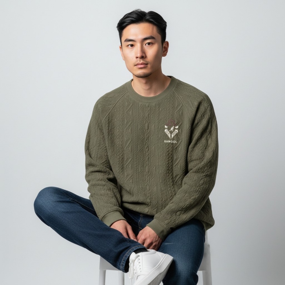 KANGOL 長袖 圖騰  大學T 綠 LOGO 中性 6555101572