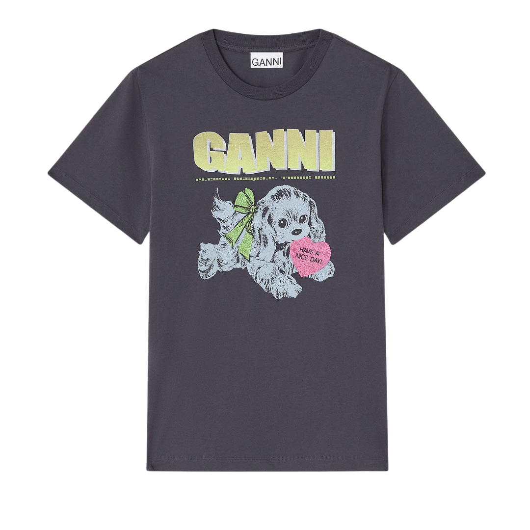 1VT1119-028 GANNI Puppy T-Shirt Black #T4333 (C-EU-E)
