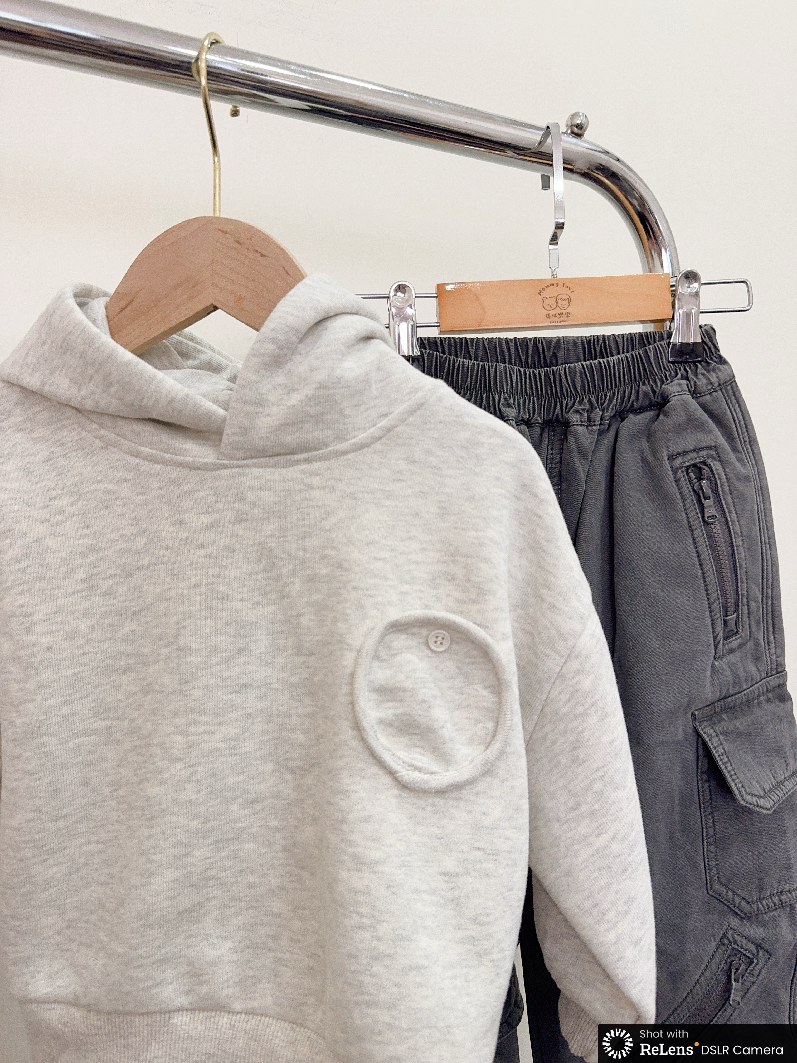 NH6656小鈕扣灰色連帽上衣