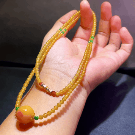 116432 翡翠冰黃翡珠子項鍊 (3.5mm直徑)