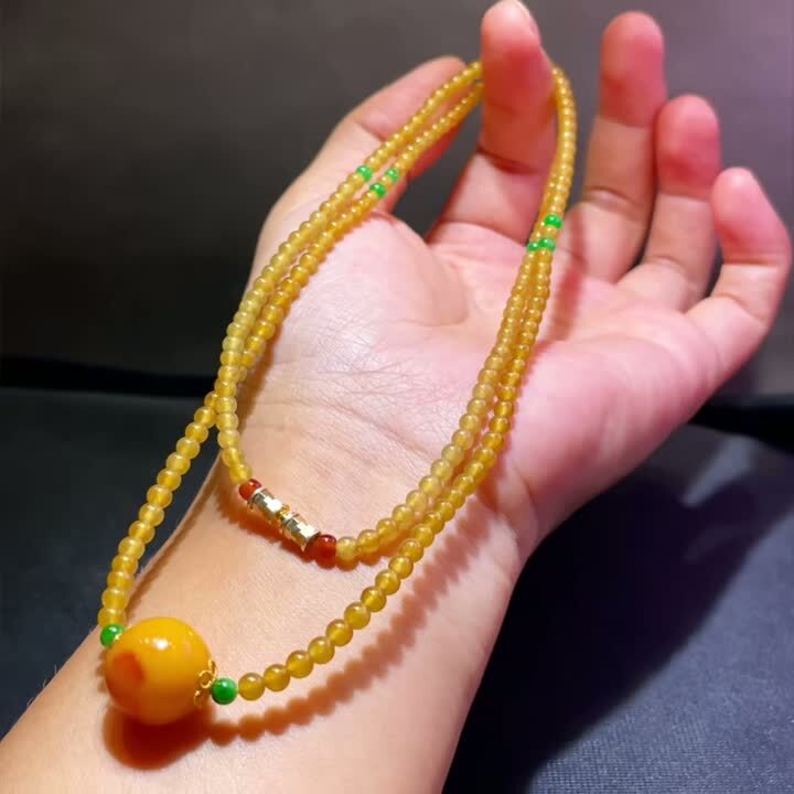 翡翠冰黃翡珠子項鍊 (3.5mm直徑),天然翡翠A玉, 緬甸玉, Jade, Jadeite