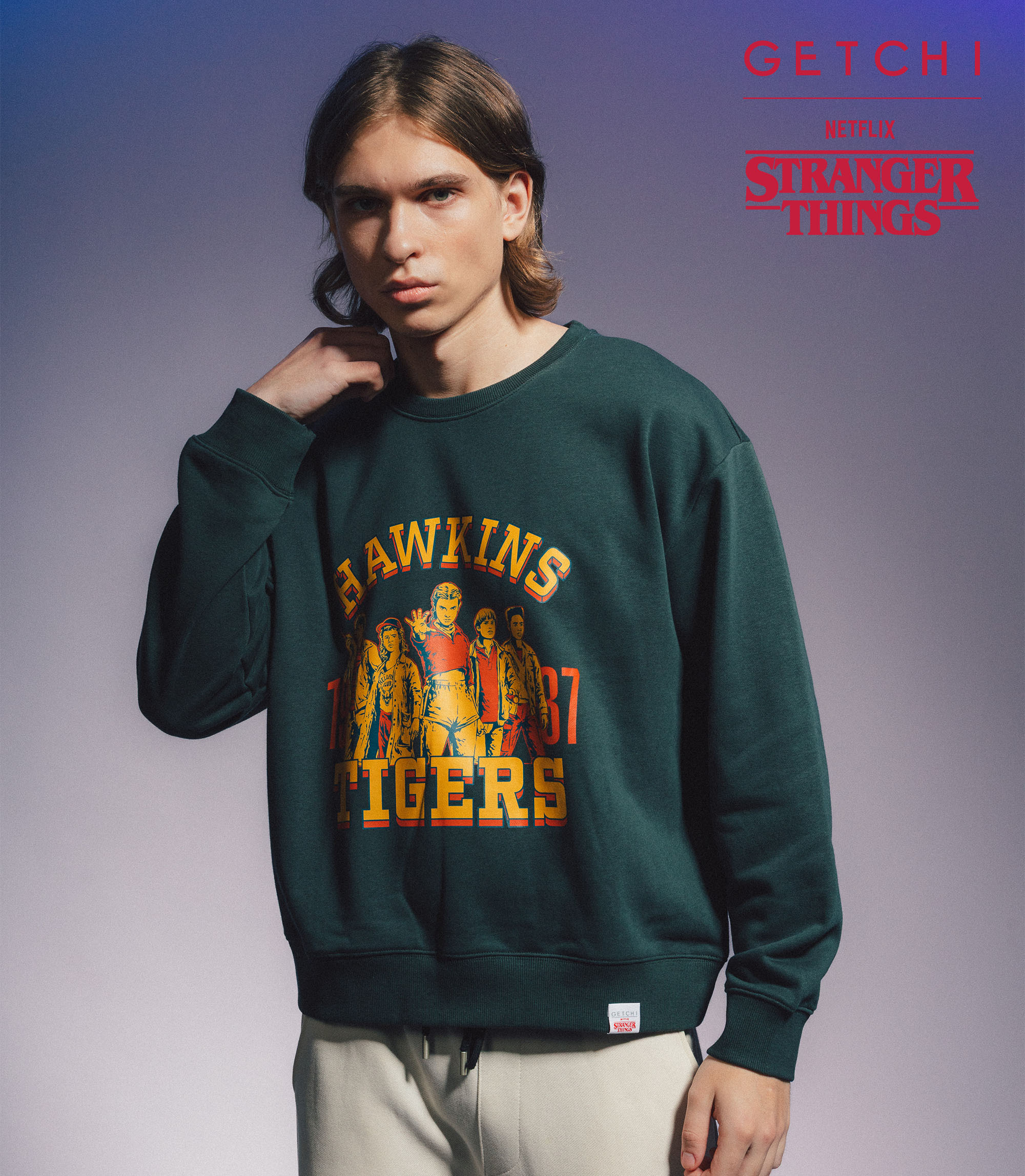 (現貨)Getchi X Stranger Things Hawkins Tigers中性款 長袖大學T