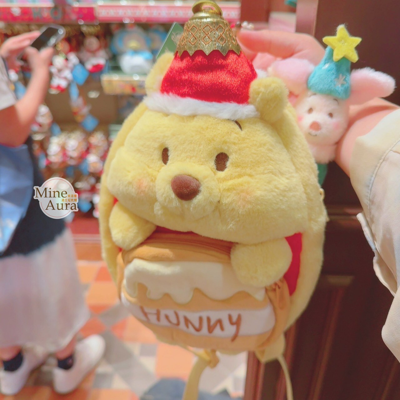 聖誕節系列 小熊維尼 Winnie the Pooh 戴聖誕帽造型 絨毛 後背包 小包 -香港迪士尼樂園