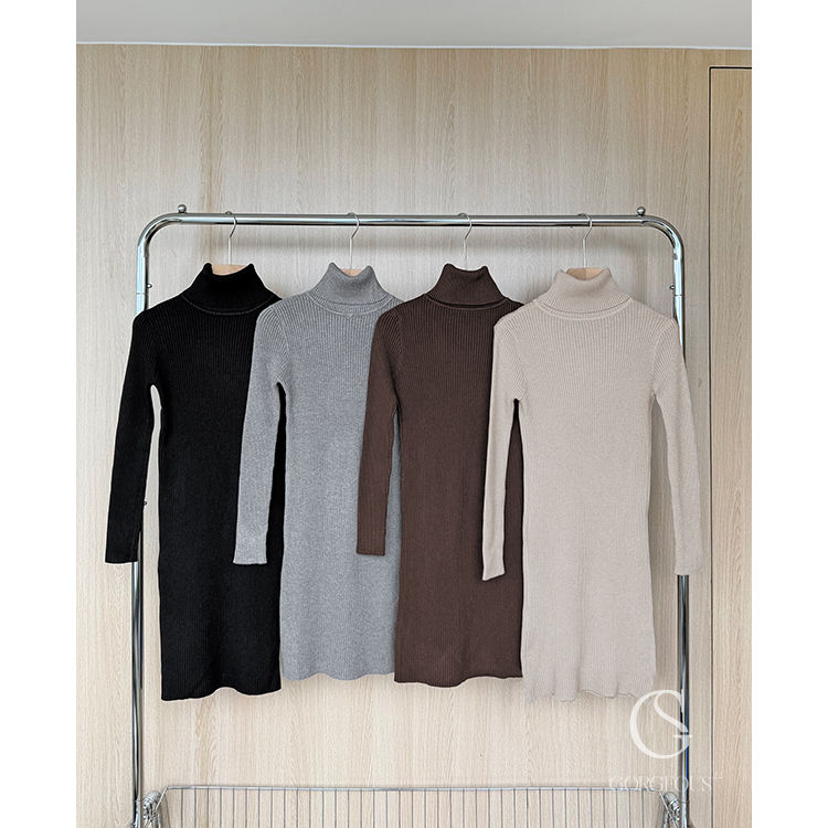 M53「高磅坑紋高領洋裝」