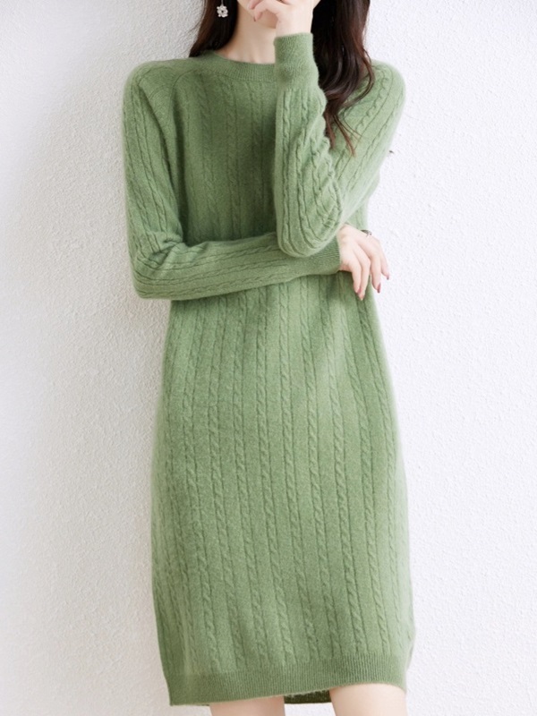 圓領麻花紋羊毛針織洋裝 五色