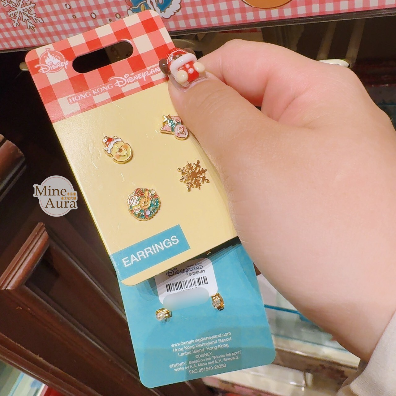 聖誕節系列 小熊維尼 Winnie the Pooh 大頭 花環 雪花 造型 耳環 4入組 首飾 -香港迪士尼樂園