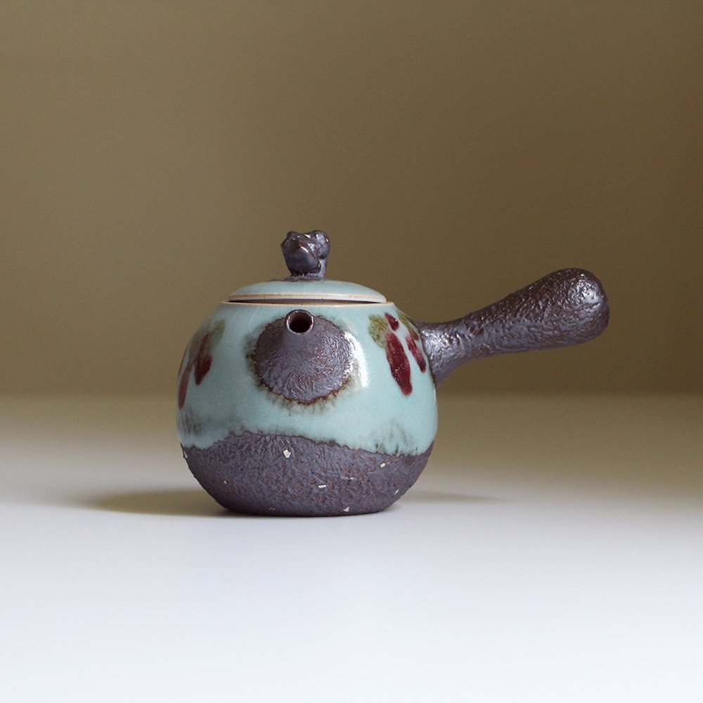 釉彩側把茶壺