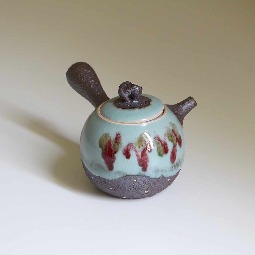 釉彩側把茶壺