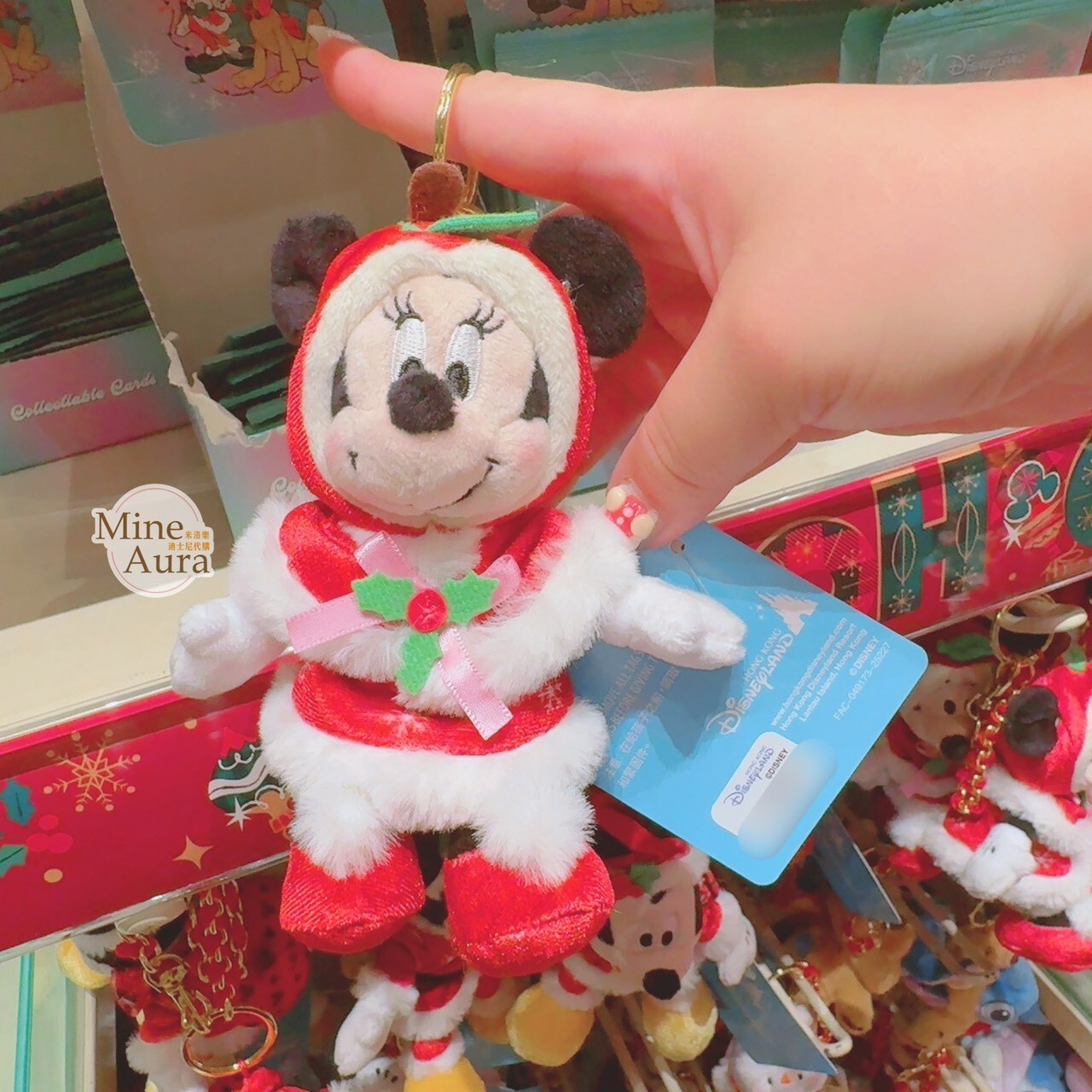 聖誕節系列 米妮 Minnie 絨毛 吊飾 鑰匙圈 -香港迪士尼樂園