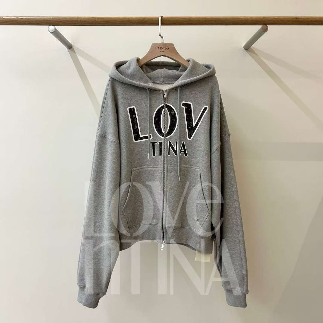 GB5202 LOV印花連帽衛衣拉鏈外套