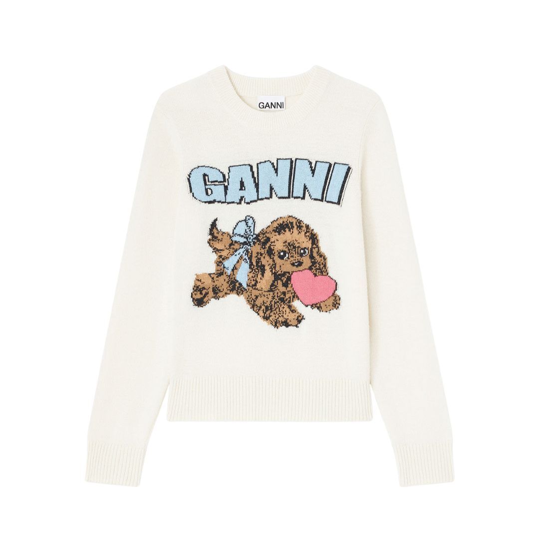 1VT1119-049 GANNI Ivory Puppy Wool Jumper #K2562/135 Egret/Program 2678 (C-EU-E)