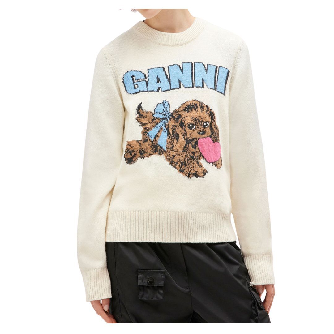 1VT1119-049 GANNI Ivory Puppy Wool Jumper #K2562/135 Egret/Program 2678 (C-EU-E)