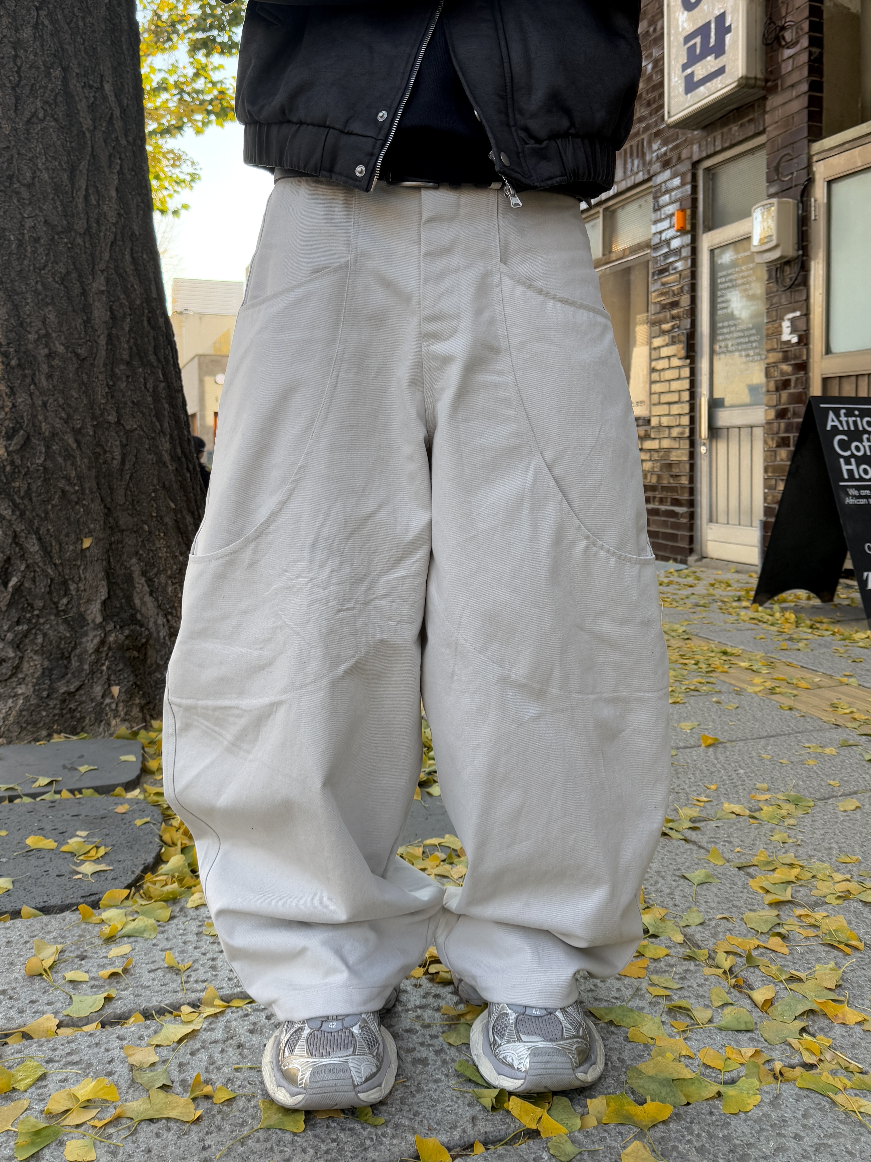 弧線層次 寬鬆氣球 斜紋布 長褲（部分現貨）