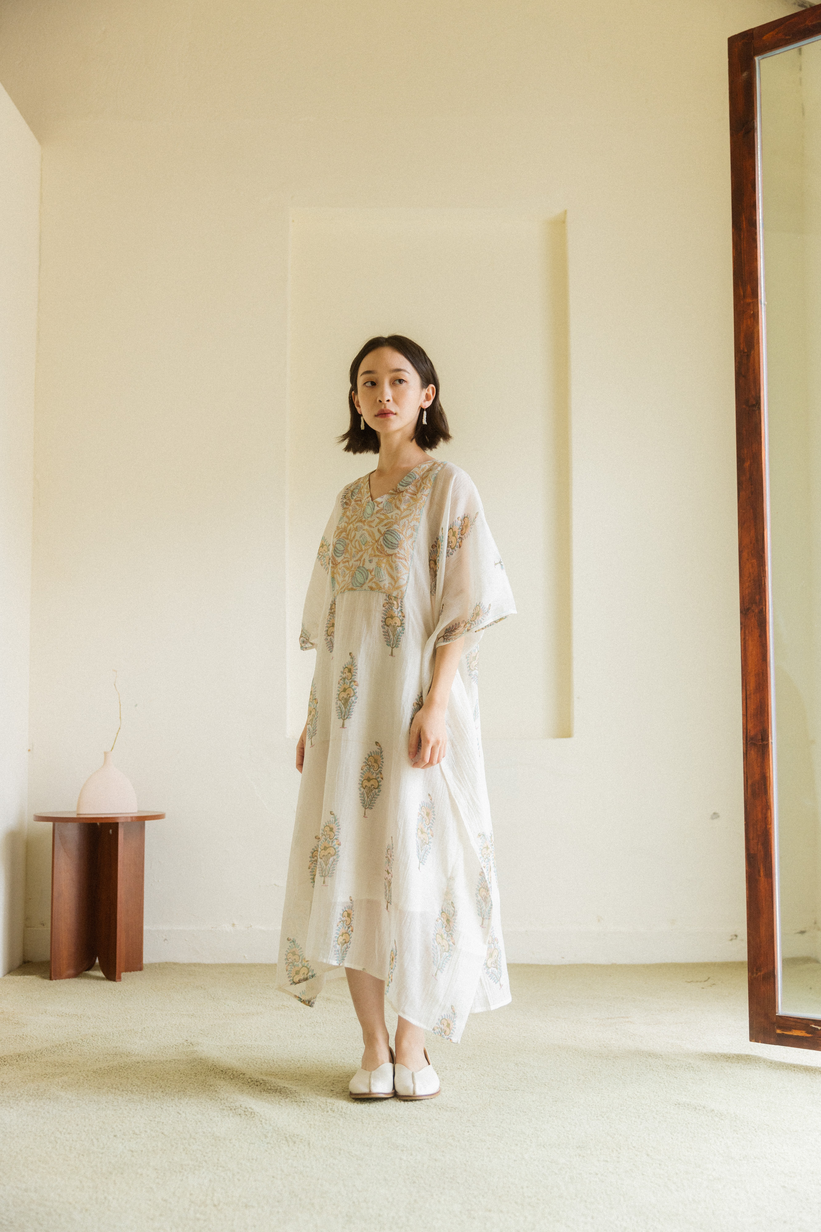 【Lotus veda】絲棉木刻印蝴蝶洋裝