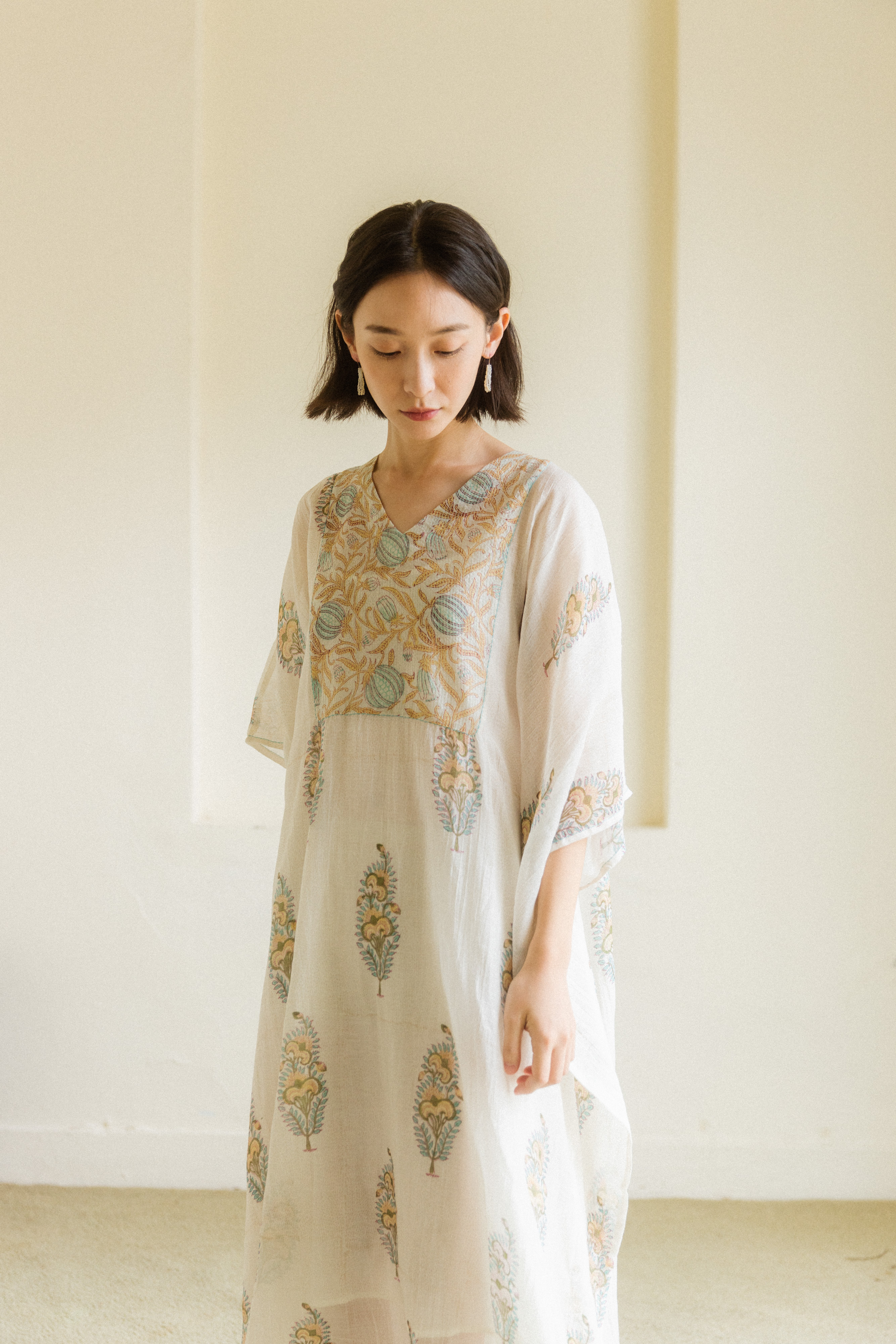 【Lotus veda】絲棉木刻印蝴蝶洋裝