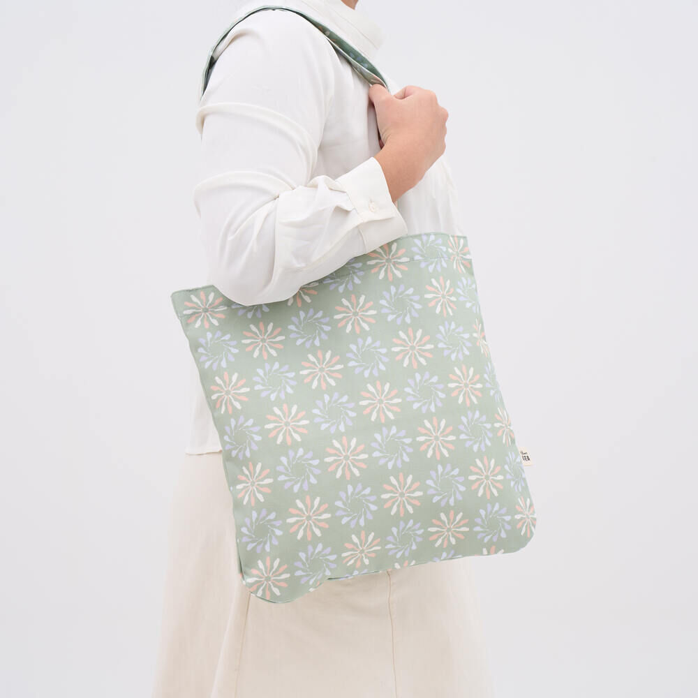 印花樂圓角方形購物袋/烏秋圈圈/春綠花園