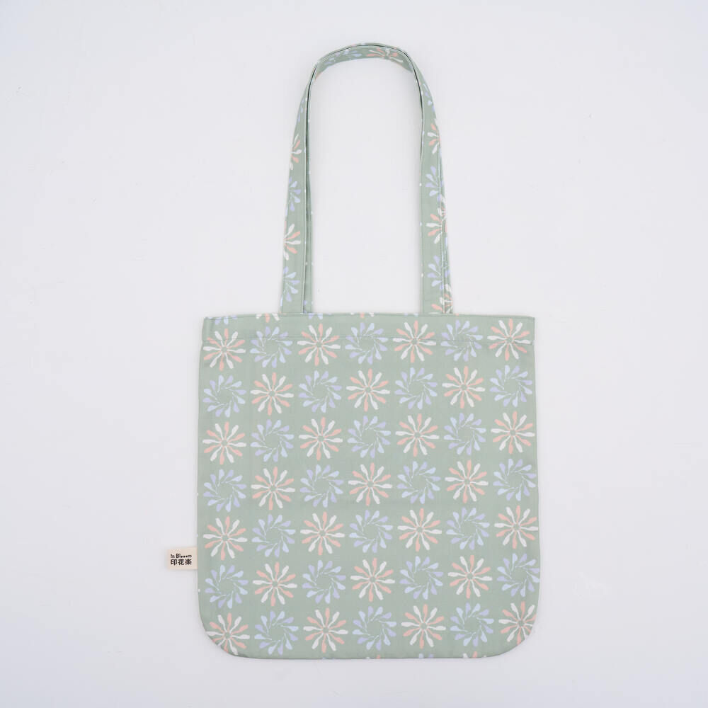 印花樂圓角方形購物袋/烏秋圈圈/春綠花園