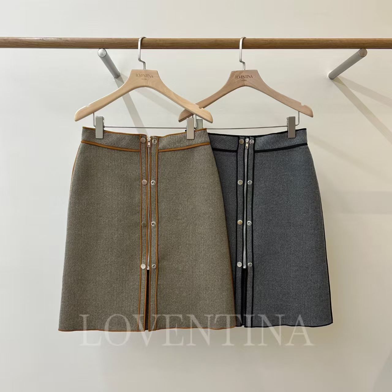 GB5211 拼色明車線拉鏈高腰短裙