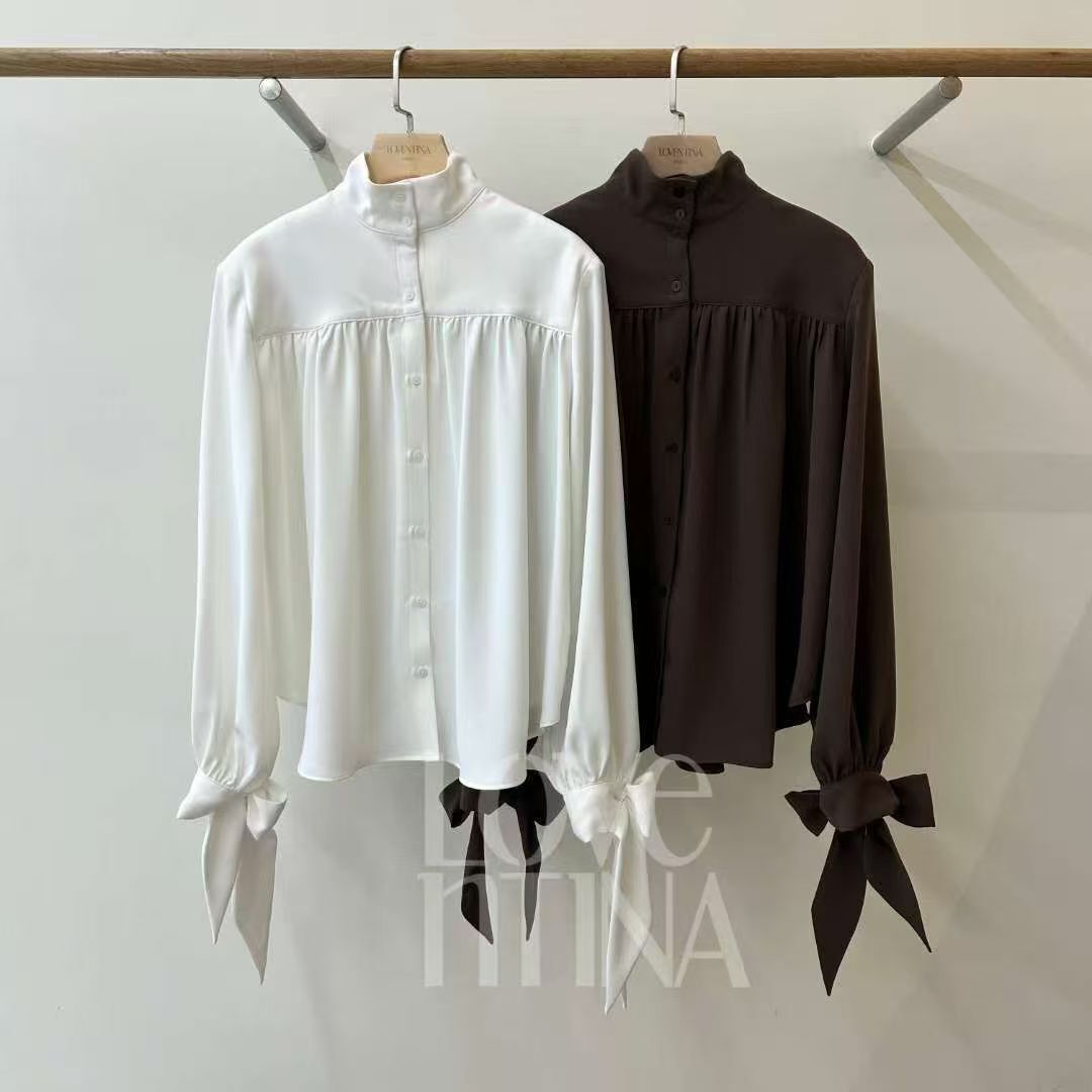 GB5212 抓皺蝴蝶結袖口樽領恤衫