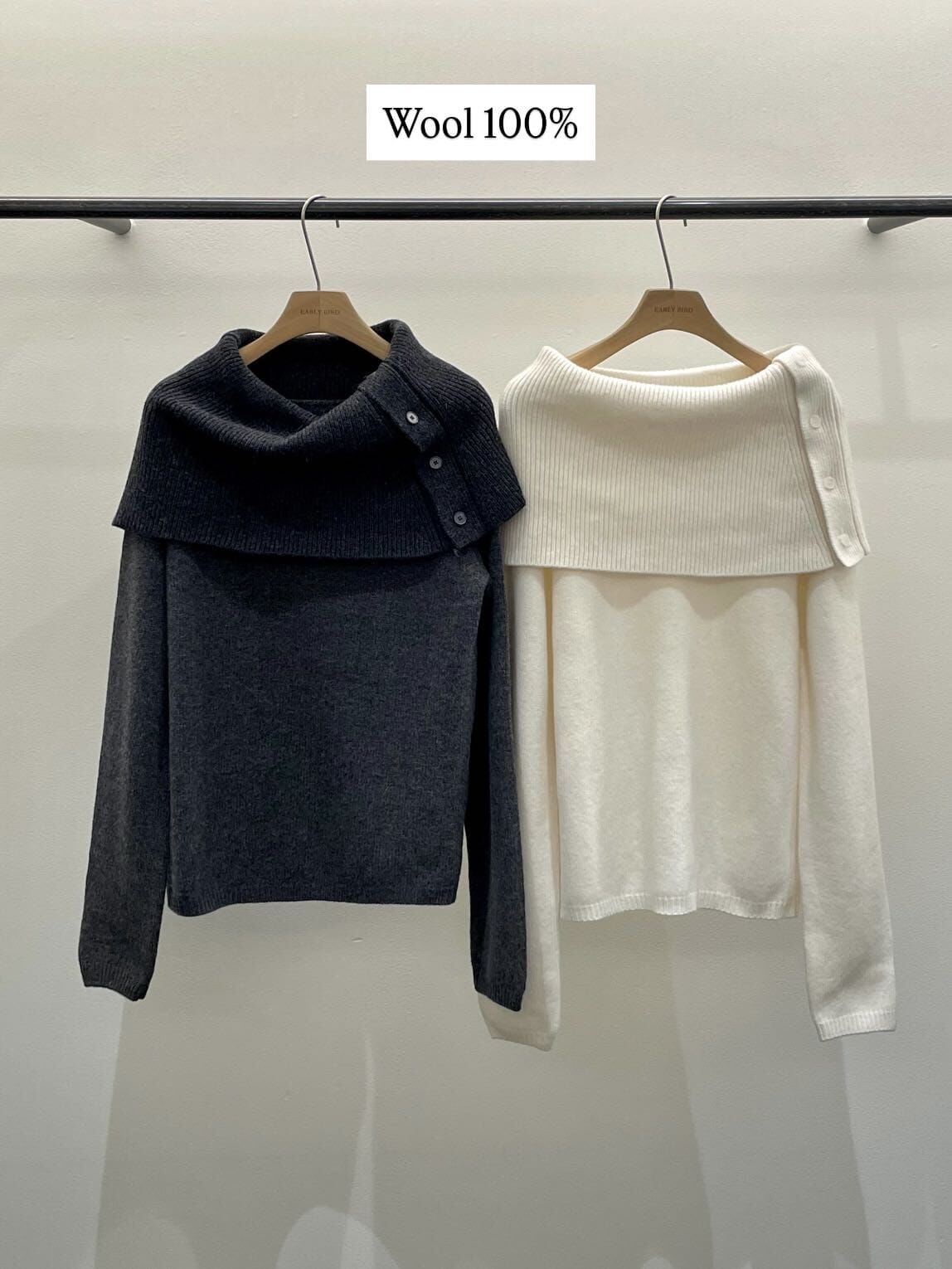 OB5206 羊毛大反領側扣針織毛衣