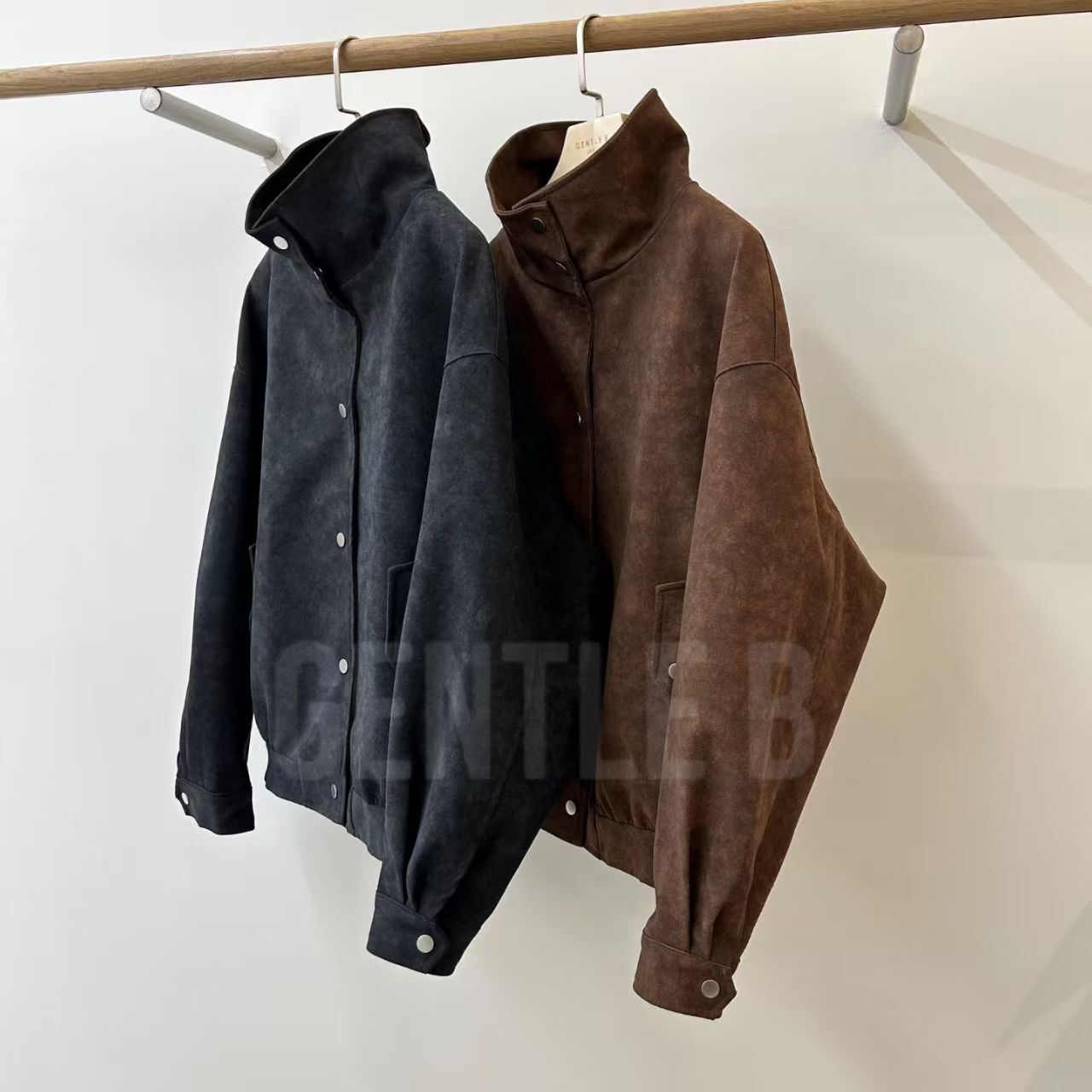 GB5215 麂皮啪扣企領外套