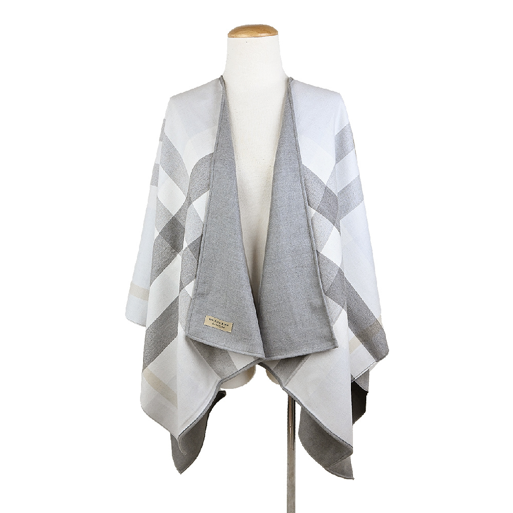 【JS’Maxx】BURBERRY 經典格紋雙色羊毛披肩/斗篷(米/灰)
