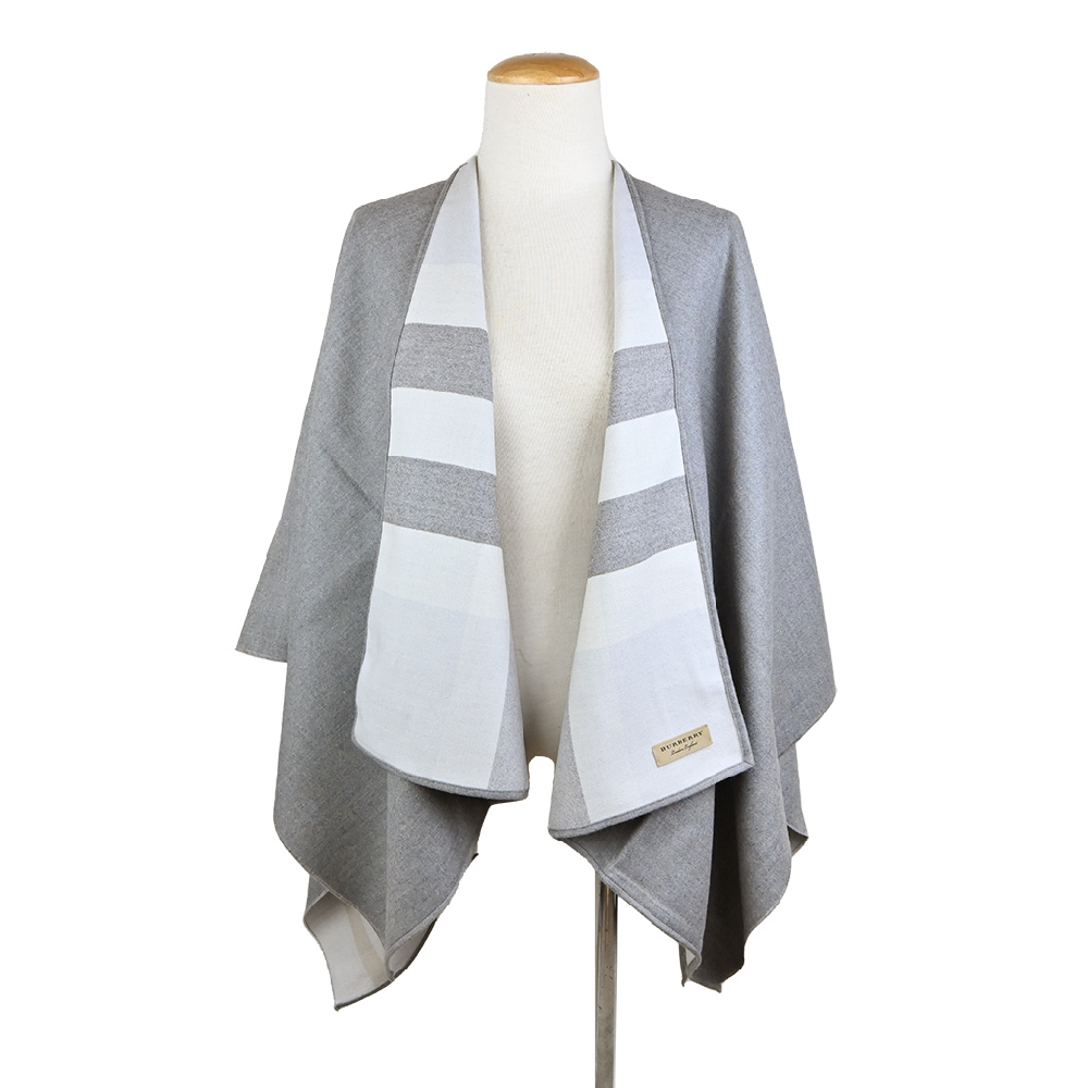 【JS’Maxx】BURBERRY 經典格紋雙色羊毛披肩/斗篷(米/灰)