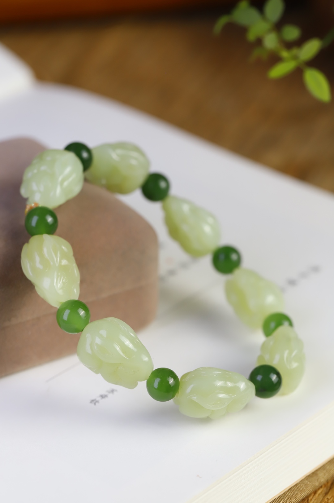 和田玉黃口前途無量手串,天然和田玉軟玉