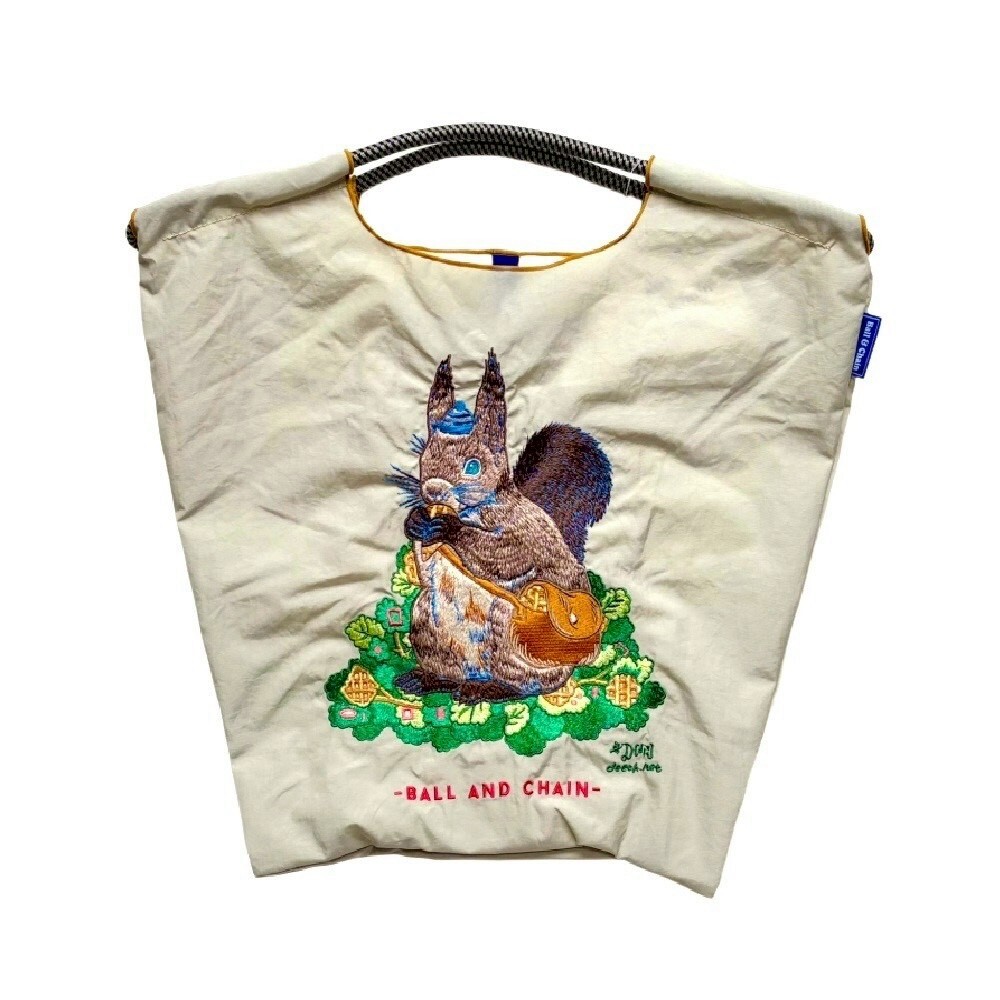 Ball＆Chain 刺繡環保購物袋 M號 - 淺灰 (31301127)