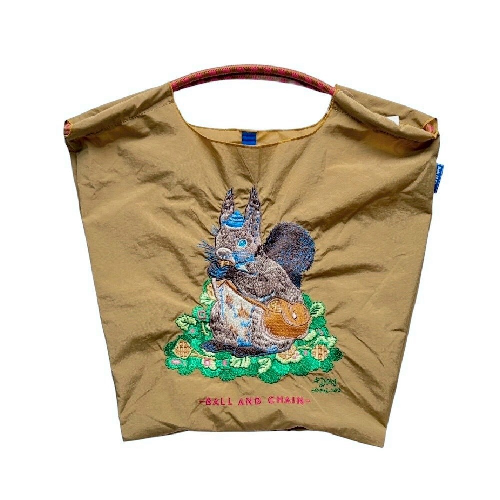 Ball＆Chain 刺繡環保購物袋 M號 - 卡其 (31301103)