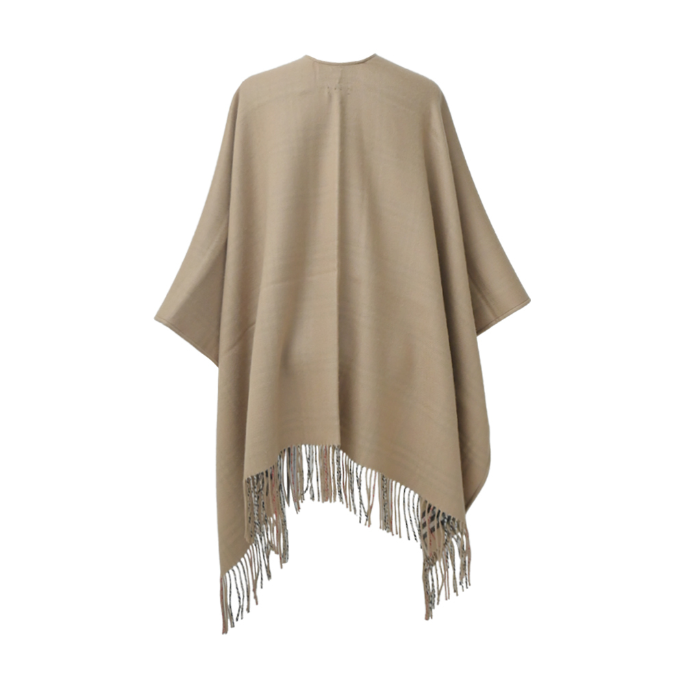 【JS’Maxx】BURBERRY 經典格紋雙面羊毛斗篷(卡其)