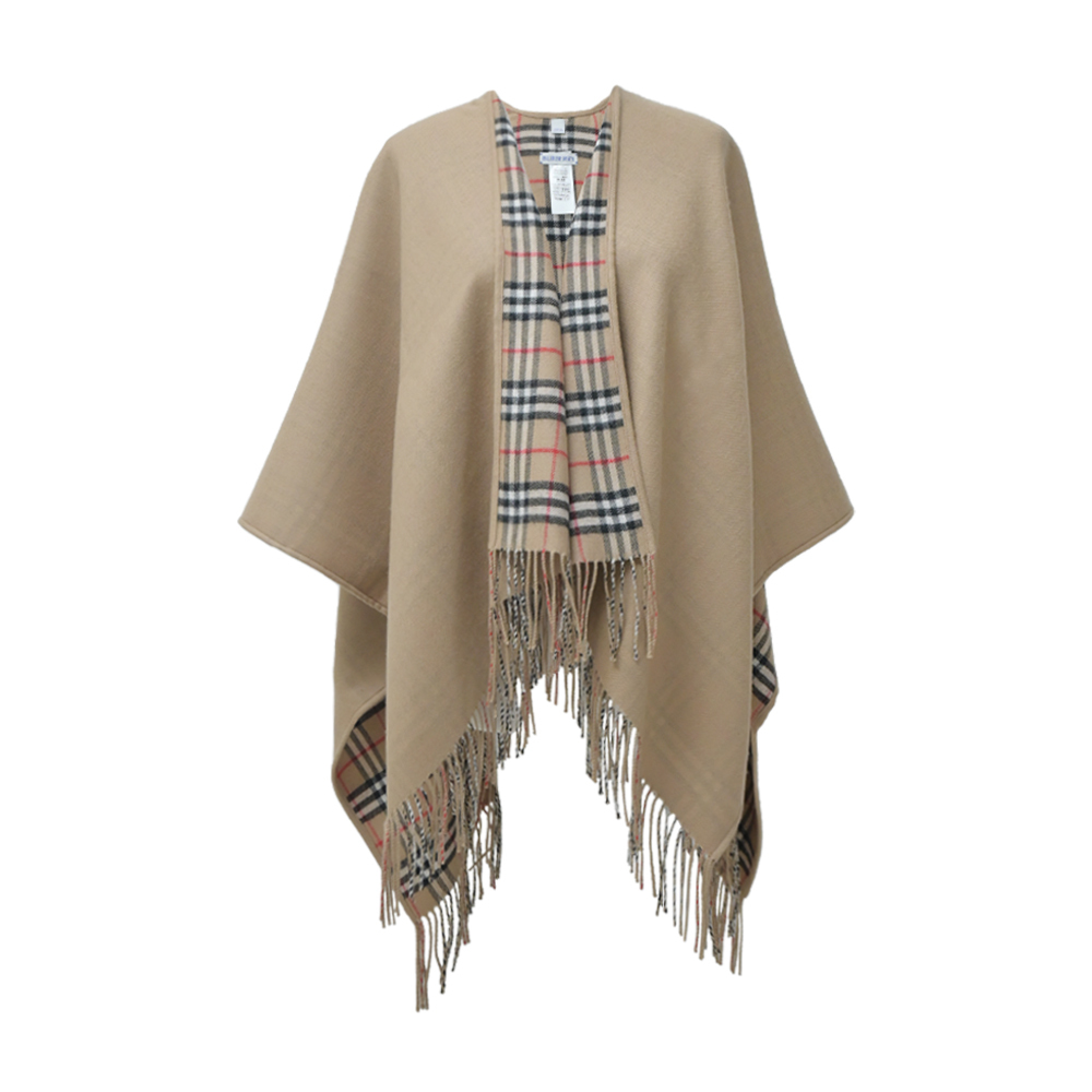 【JS’Maxx】BURBERRY 經典格紋雙面羊毛斗篷(卡其)