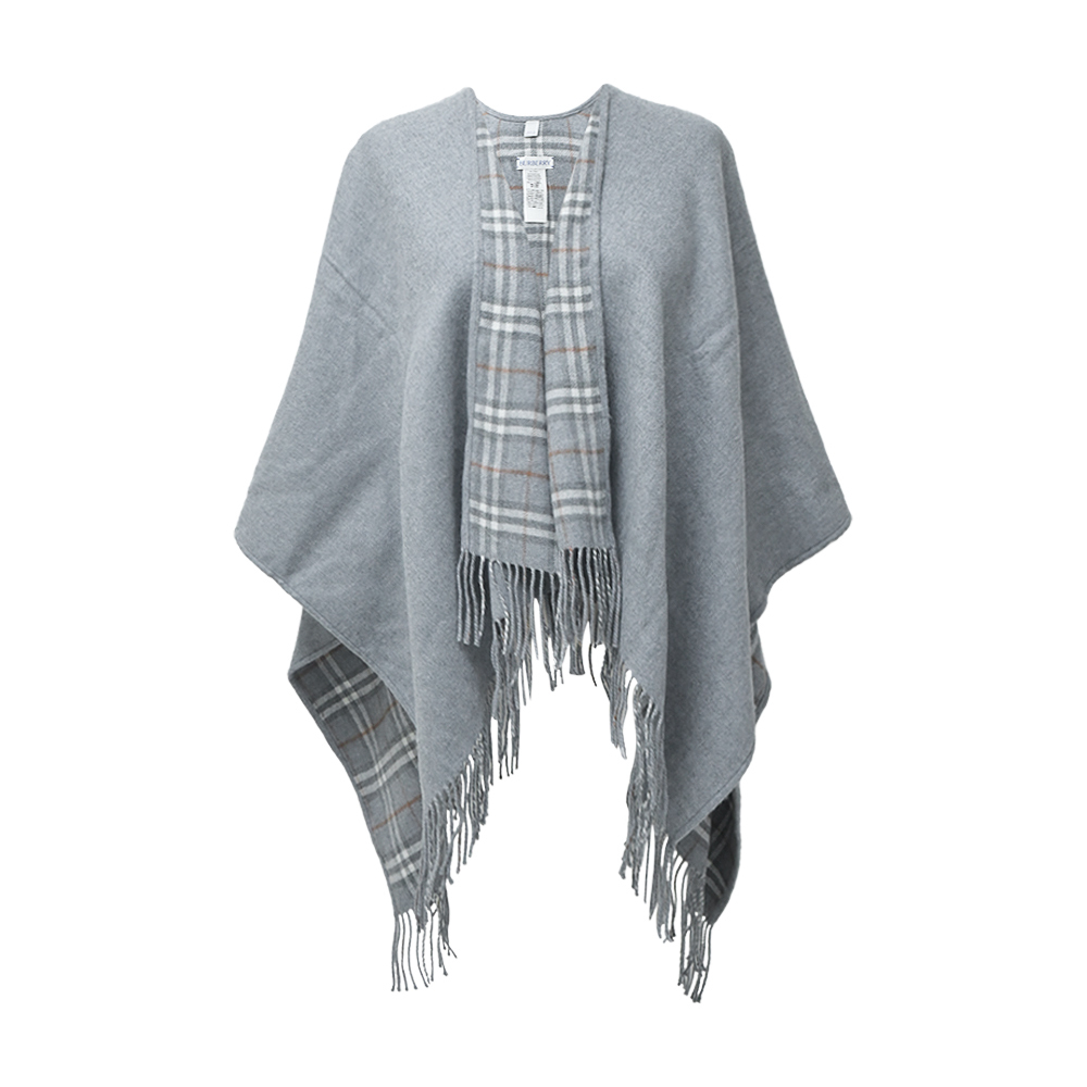 【JS’Maxx】BURBERRY 經典格紋雙面羊毛斗篷(灰色)