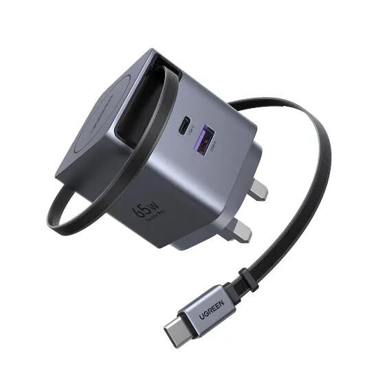 Ugreen Nexode Pro 65W GaN 超級快充充電器內置縮線 (USB-C 和 USB-C2 介面進行快速充電 +配備5A線) -X615-65826