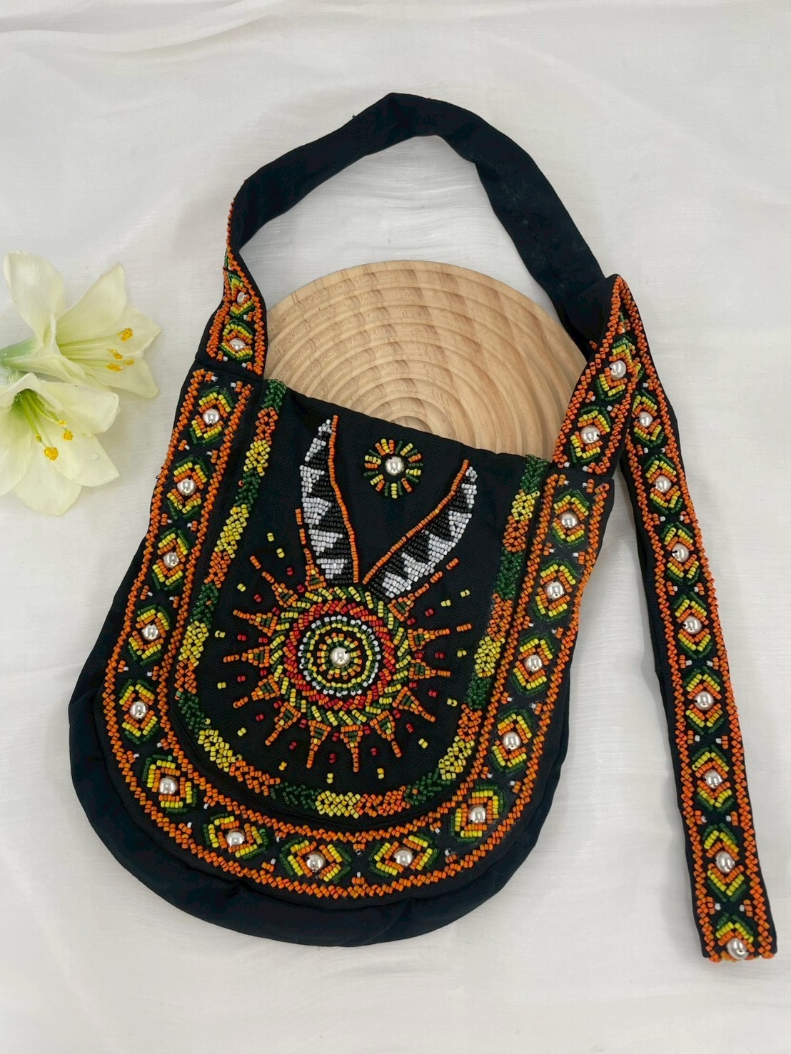 黑No.15珠繡肩背包寬22深24長120